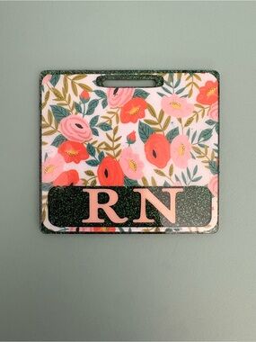 Floral RN Badge in Pink & Green